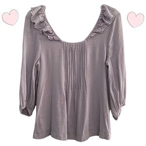 Melrose & Market eyelet ruffle blouse 3/4 sleeve, lilac